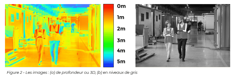 Figure 2 – Les images : (a) de profondeur ou 3D, (b) en niveau de gris Les images de profondeur 3D et en niveau de gris